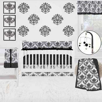 Bacati - Classic Damask Black/Grey/White 10 pc Crib Bedding Set with Long Rail Guard Cover