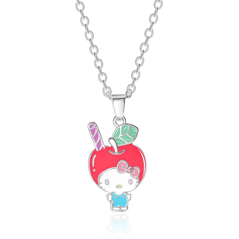Sanrio Hello Kitty Brass Enamel and Pink Crystal Cafe 3D Apple Head Pendant, 16+ 2'' Chain, 1 of 5