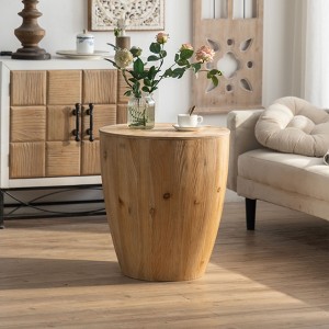 PAGED 31.5 Inch Bucket Shape Coffee Table Simple Retro Wooden Side Table with Storage and Openable Desktop for Living Room, Bedroom - 1 of 4