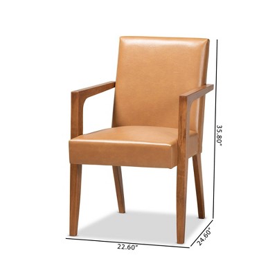 Andrea Mid-Century Tan Faux Leather and Walnut Accent Chair