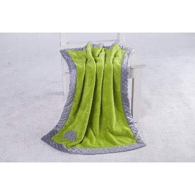 Bacati - Elephants Lime/grey Embroidered Blanket