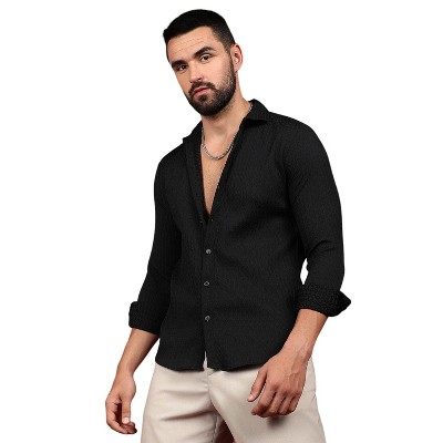 Campus Sutra Men Men's Onyx Black Chain-Creased Shirt