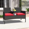 Tangkula Outdoor Rattan Loveseat 2-Seat Patio Conversation Set with Built-in Coffee Table Cushions Wicker Bench Furniture - 2 of 4