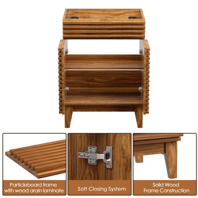 Mid-Century Walnut Freestanding Bathroom Vanity with Storage, MDF Frame, 24 in