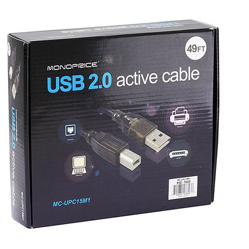 Monoprice USB 2.0 Cable - 49 Feet - Black | USB Type-A to USB Type- B, Active, 28/24AWG, 4 of 5