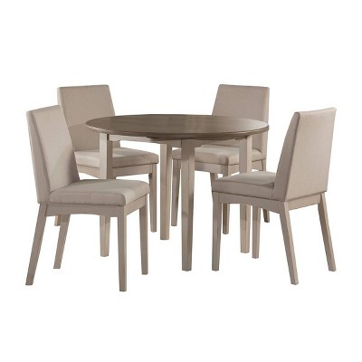 5pc Clarion Round Drop Leaf Dining Set with 4 Upholstered Chairs Gray Fog Fabric - Hillsdale Furniture