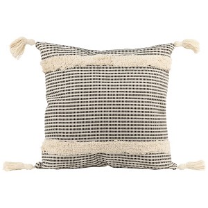 Northlight 17" Beige and Black Striped Square Throw Pillow with Tassels - 1 of 4