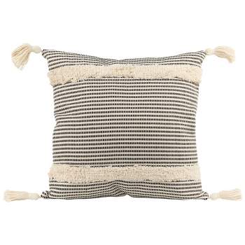 Northlight 17" Beige and Black Striped Square Throw Pillow with Tassels