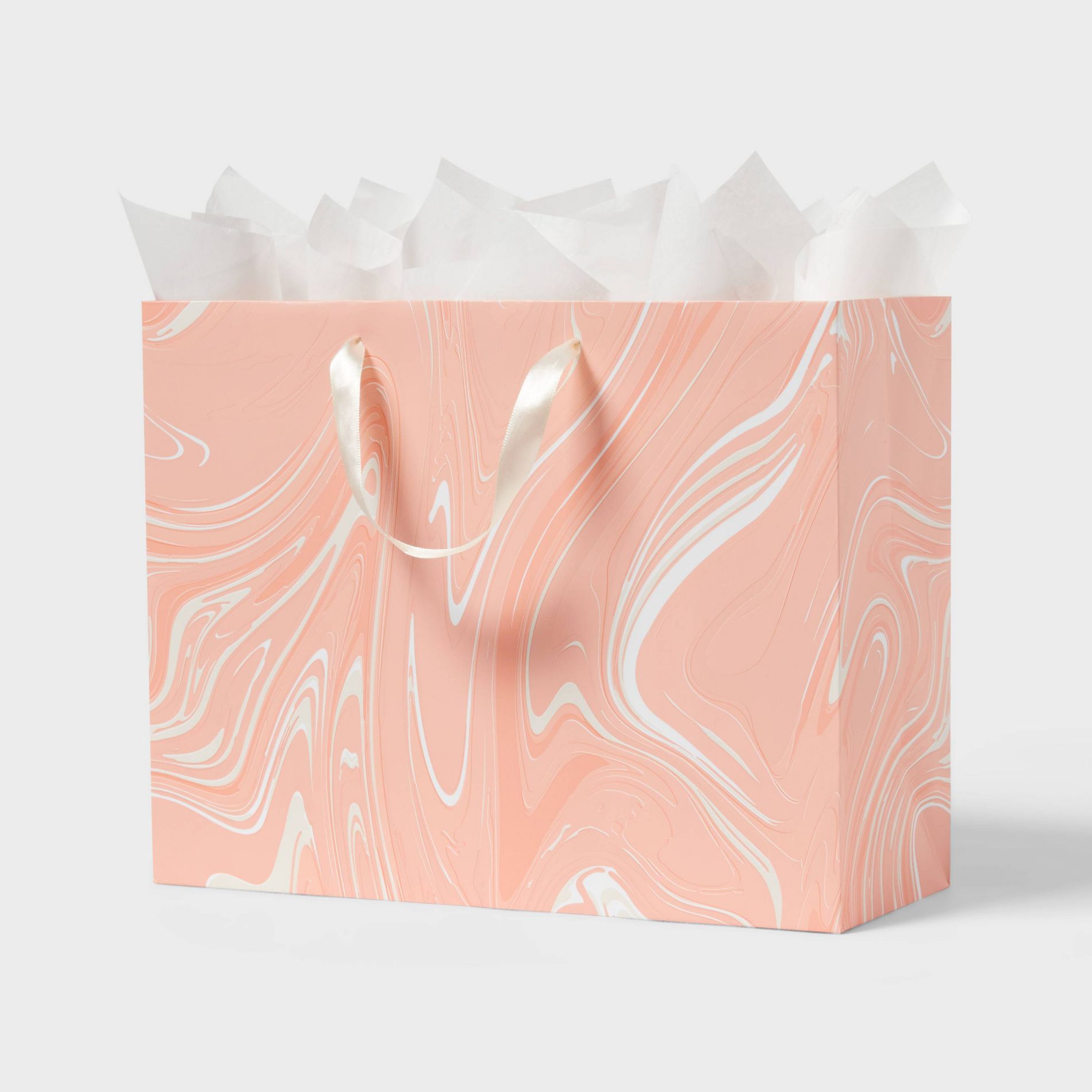 Large Marble Pattern Gift Bag with Tissue Pink/White - Spritz™