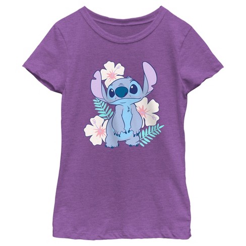 Girl's Lilo & Stitch Floral Stitch T-shirt - Purple Berry - X Large ...