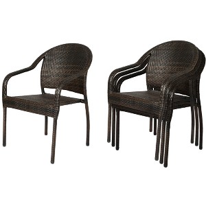 Balkene Home Rhodos Outdoor Café Wicker Stacking Hand Woven No Assembly All Weather Steel Powder Coated Frame Lightweight Portable - Black - Set of 4 - 1 of 4