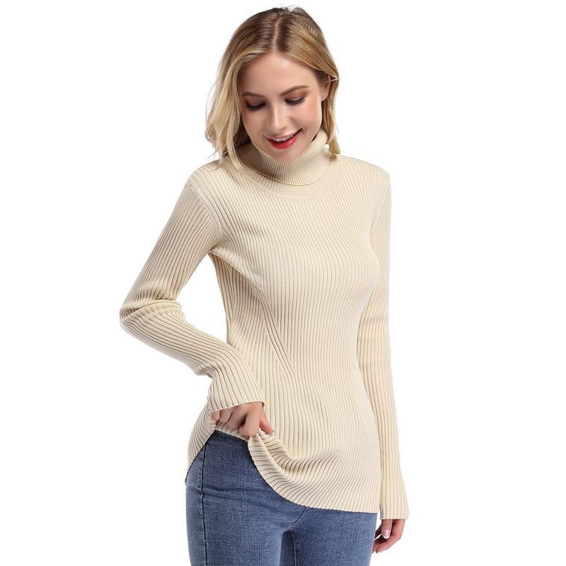 Whizmax Women Stretchable Mock Turtleneck Knit Long Sleeve Slim Fit Sweater, 2 of 7