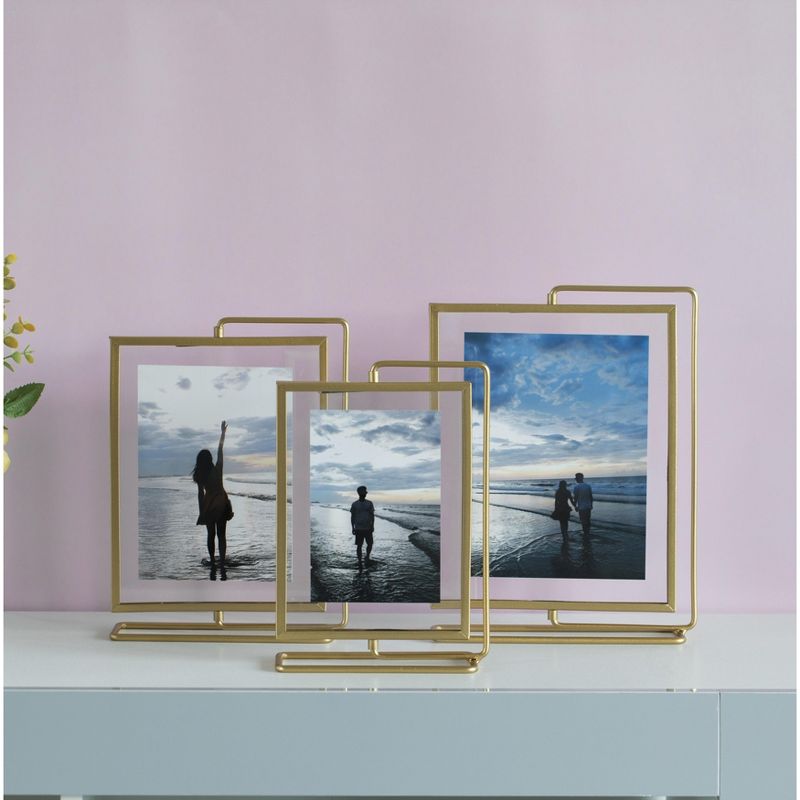 Fabulaxe Gold Modern Metal Floating Tabletop Photo Frame with Glass Cover and Glass Cover and Free Spinning Stand, 5 of 9