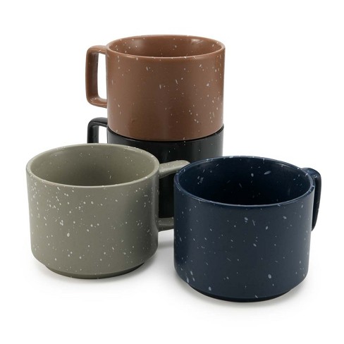 American Atelier Stackable Stoneware 16 oz. Coffee Mugs Set, Cups for  Kitchen Countertop, Tabletop, Island, Set of 4,Multicolor w/ White Speckles