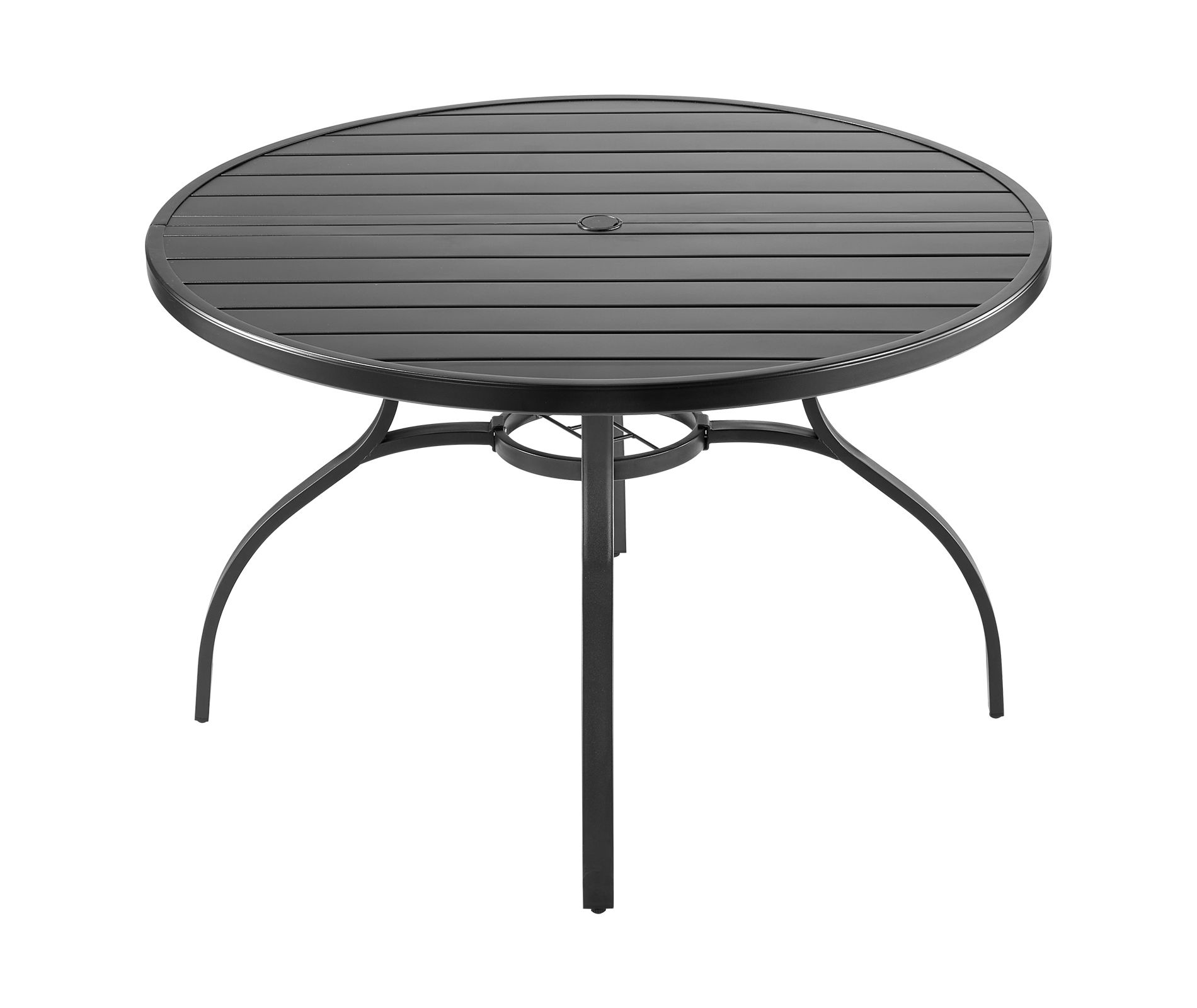 VEVOR Outdoor Patio Dining Table, 47 inch Round Metal Steel Slat Backyard Bistro Tables, with 1.5 in Umbrella Hole, for Lawn Garden Porch, Black