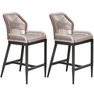 Garvee Outdoor Bar Stools Set of 2, All-Weather Design, Chic Ergonomics, Robust Aluminum Frame, Cushions Included, Easy Assembly for Patio and Garden