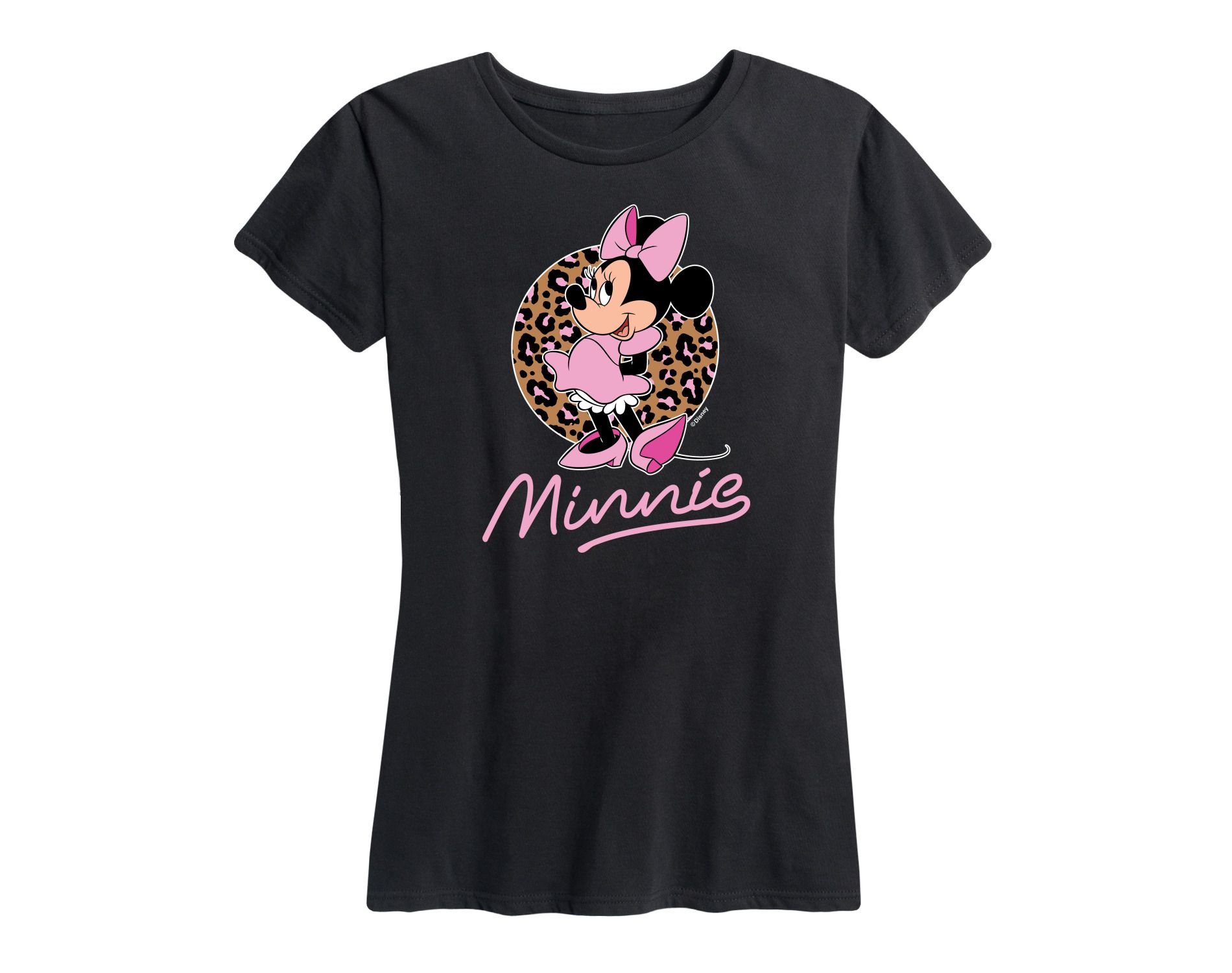 Women's Disney Minnie Leopard Print Short Sleeve Graphic T-Shirt - Black - 2X