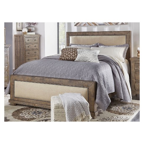 Queen Willow Upholstered Complete Bed Weathered Gray Progressive