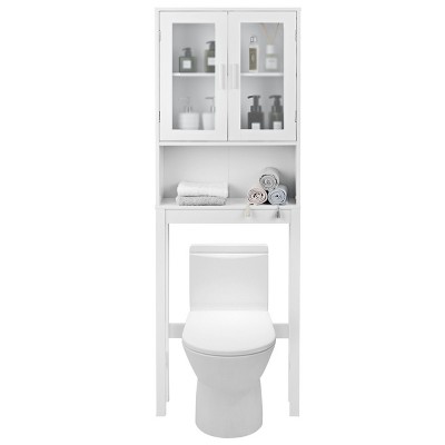 Costway Over The Toilet Bathroom Cabinet Floor Storage Organizer With  Adjustable Shelves Black/white : Target