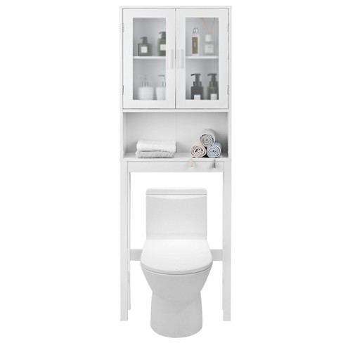 Over-The-Toilet Space Saver, Bathroom Storage Cabinet, Toilet Organizer  with Adjustable Shelves and Door Cabinet, Wooden Behind Toilet Storage for