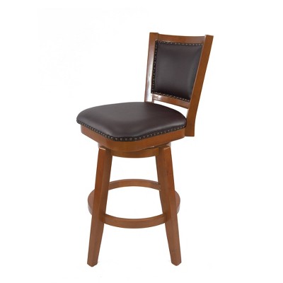 Walnut Finish Swivel Barstool with Faux Leather Seat