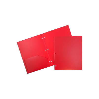 JAM Paper Heavy Duty Plastic 3 Hole Punch Two-Pocket School Folders Red 383HHPREA