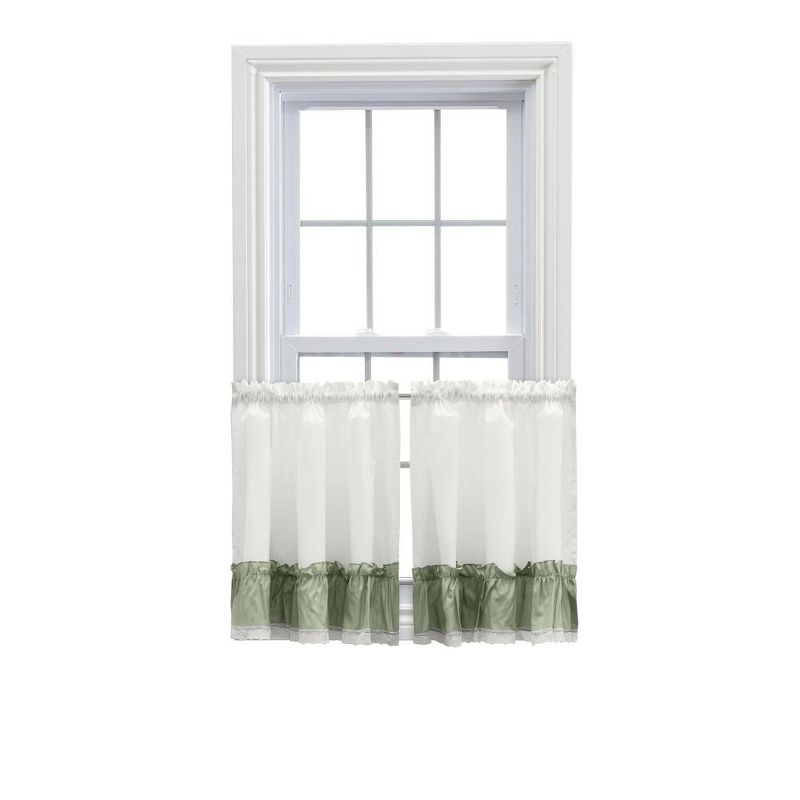 Ellis Curtain Madelyn Ruflled Victorian 1.5" Rod Pocket Window Curtain Tiers Sage, 1 of 5