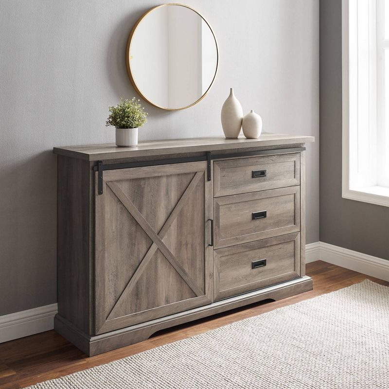 Orson Transitional Sliding X Barn Door Sideboard with 3 Drawers - Saracina Home, 4 of 8