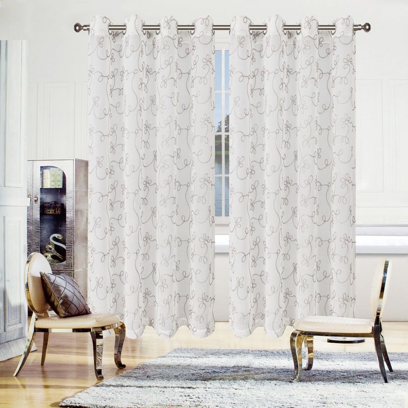 Superior Sheer Bohemian Floral Scroll Curtain Set with 2 Panels by Blue Nile Mills, 1 of 7