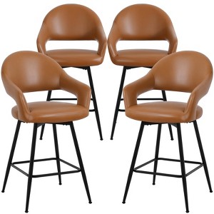 Bekrvio Swivel Counter Height Bar Stools Set of 2/4,26" Kitchen Bar Chairs w/Hollow Back,Faux Leather/Velvet Upholstered for Kitchen Island - 1 of 4