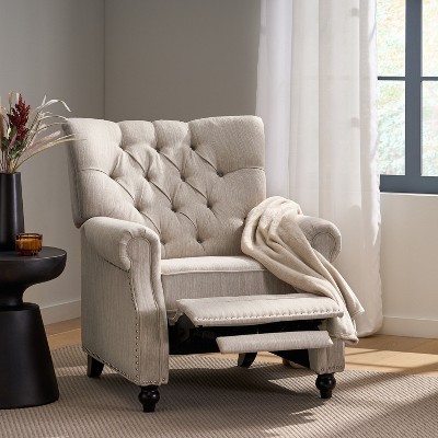 Unholstered Mid-Century Recliner Chair with Fabric for berdroom living room,beige-Christopher Knight Home