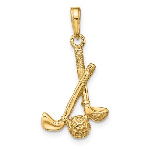 Black Bow Jewelry 14k Yellow Gold 3D Golf Clubs and Ball Pendant - 1 of 4