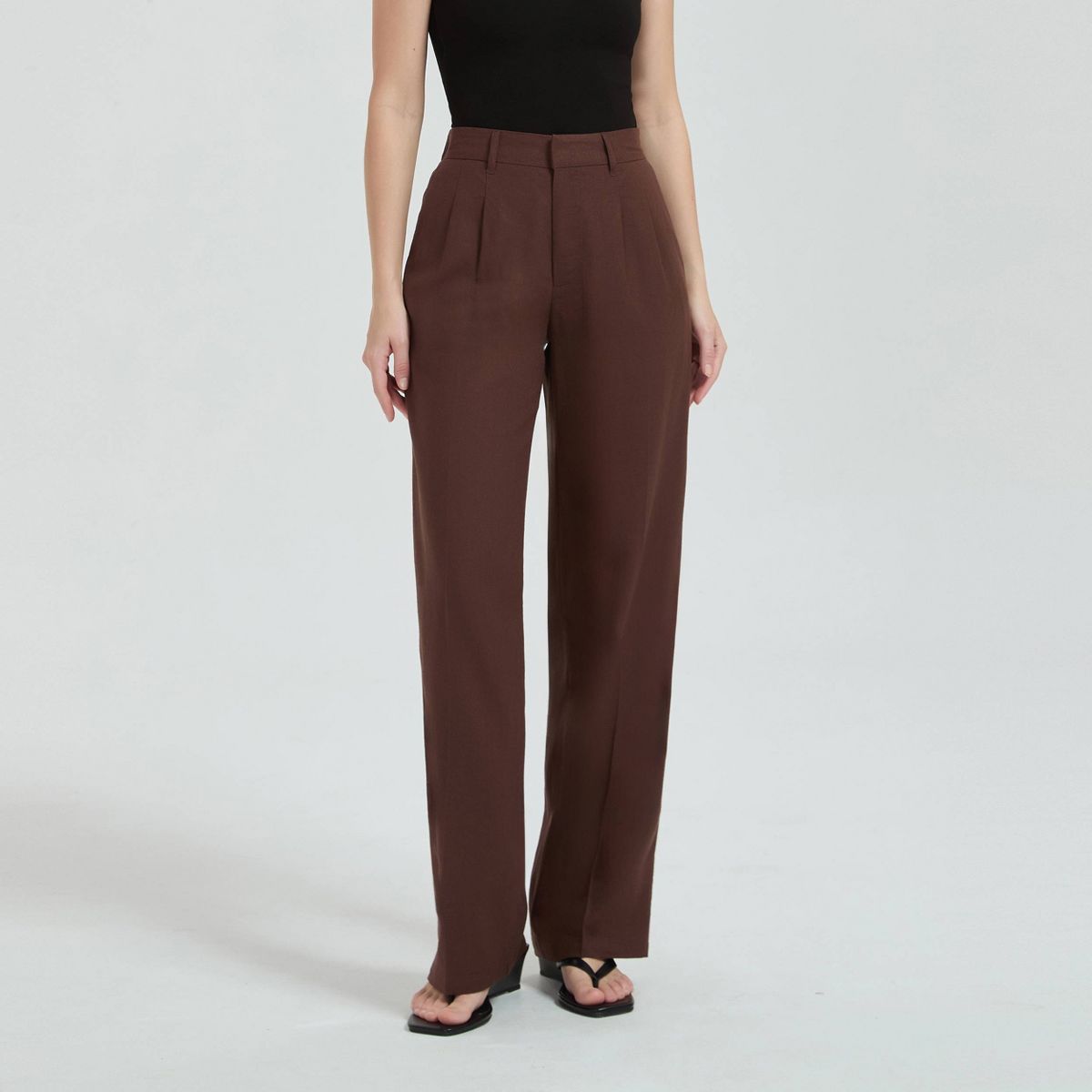 Women's High-Rise Linen Blend Pleated Pants - A New Day™