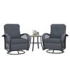 UPHA 3-Piece Patio Outdoor Wicker Swivel Rocking Chair Set with Side Table and Cushions - 2 of 4