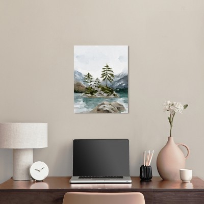 Cold Winter Lake Watercolor Landscape Canvas Wall Art, 16" x 20"