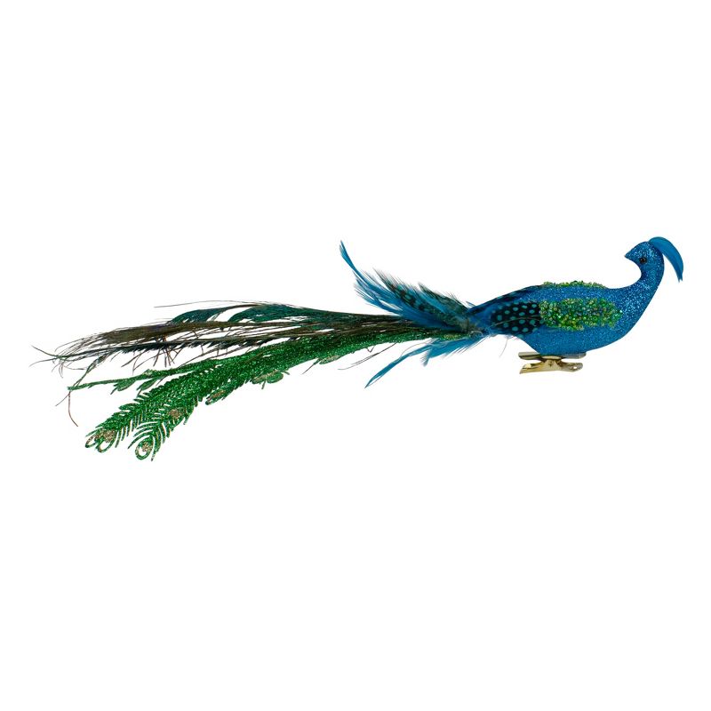 Northlight 15.25" Blue and Green Glittered Peacock Clip On Christmas Ornament, 1 of 4