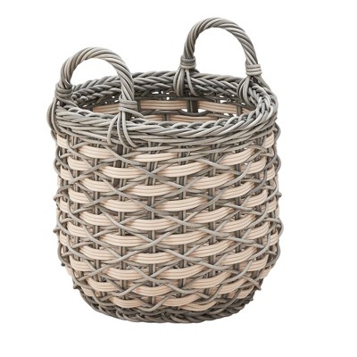 JANSNO 18" Multi-Purpose Handwoven Resin Wicker Storage Basket with Handles for Towels, Toys, and Magazines