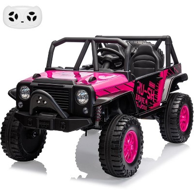 24V 2-Seater Kids Ride-On Truck, Battery Powered, Remote Control, 19” Extra Wide Seat, Dual Motors, LED Lights, Music, Max 3.7 MPH