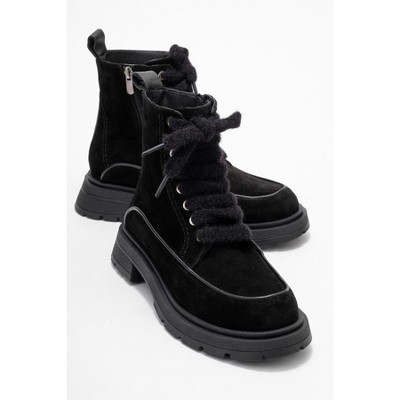 Mina - Black Genuine Leather Combat Boot (Women) | Forever & Always Shoes