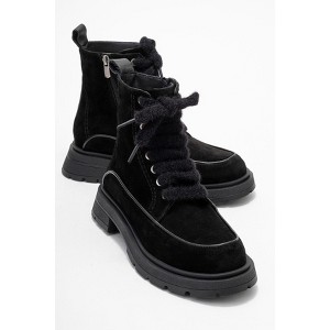 Mina - Black Genuine Leather Combat Boot (Women) | Forever & Always Shoes - 1 of 4