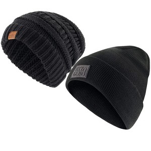 Market & Layne and Oxygen8 Beanie Hats for Men and Women - Soft & Stretchy Toboggan Hats Cuffed Skull Knit Winter Hats for Men & Women Black - 1 of 4