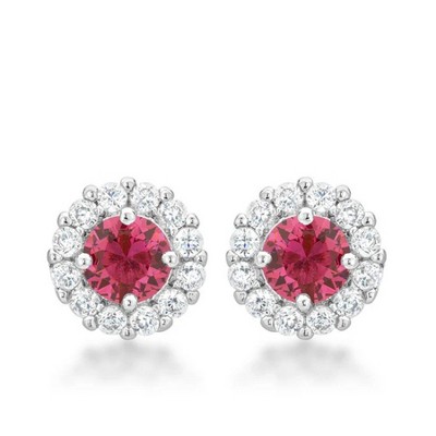 ShineHigh Bella Bridal Earrings – Classic Round-Cut CZ Studs in Clear, Pink, Peridot, Blue, and Purple – Halo-Set Wedding & Anniversary Earrings