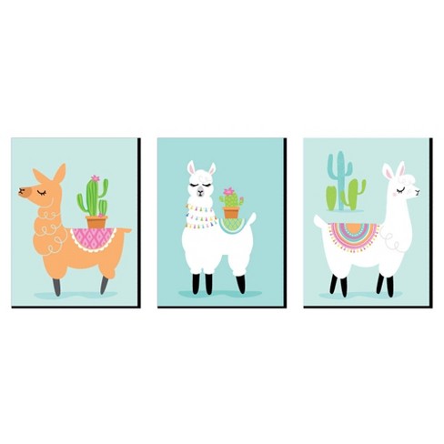 Cute cartoon llama and cactus. Set baby posters. Wall art nursery