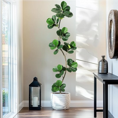 Artificial Fiddle Leaf Fig Tree, Fake Plant with Black Planter, Large Floor Plants for Home or Office Decor, Artificial Plants Indoor