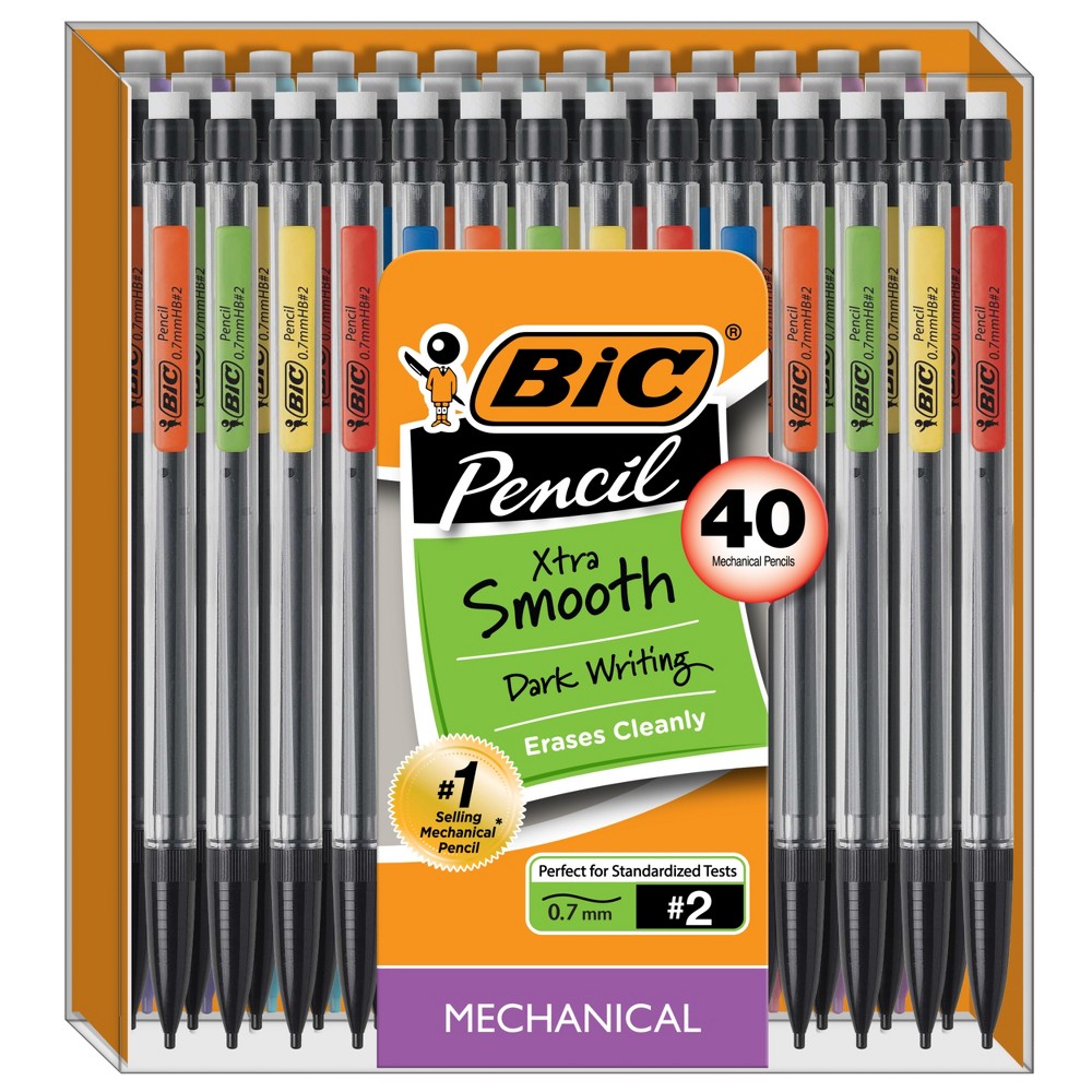 Photos - Pen BIC #2 Xtra Life Mechanical Pencils, 0.7mm, 40ct - Multicolor: School Supplies, Plastic, Pocket Clip, Adult Use 