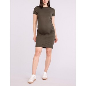 Women's Crewneck Short Sleeve Side Ruched Bodycon Mini Dress | Motherhood Maternity - 1 of 4