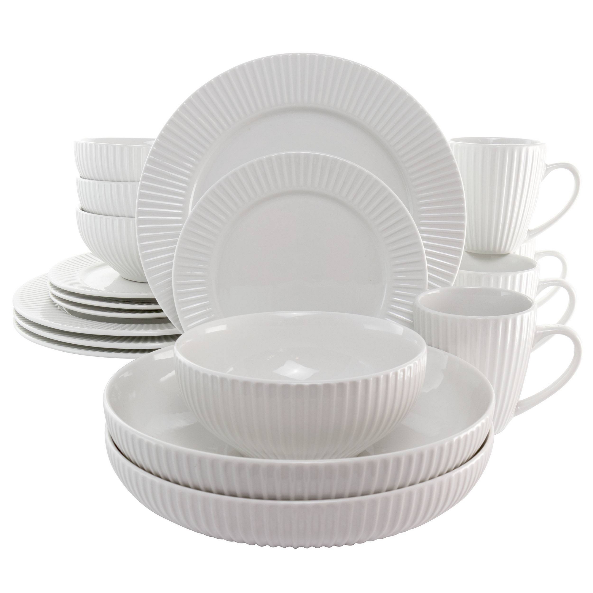 18pc Porcelain Elle Dinnerware Set White - Elama: Stoneware Dish Set, Service for 4, Dishwasher & Microwave Safe