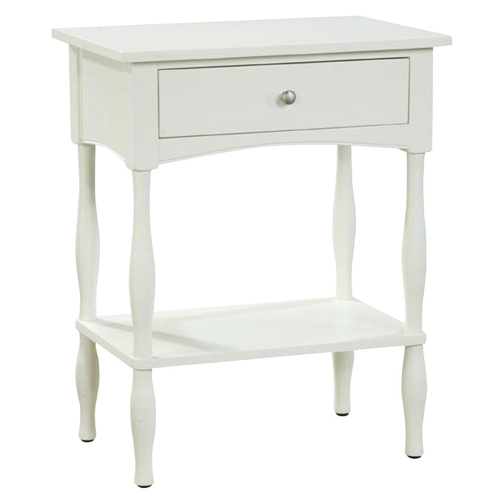 Photos - Coffee Table End Table Hardwood Ivory with Drawer & Shelf - Alaterre Furniture: Cottage Style, Turned Legs