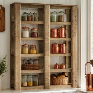 Hommoo 71" Farmhouse Six-Tier Bookcase – Tall Solid-Wood Storage Shelf - 1 of 4