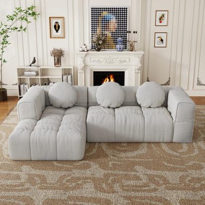 TiramisuBest Modern Upholstered Combination Sofa Set,Fully Compressed Modular 103" L-shaped Combination Living Room Sofa Set with 3 Pillows